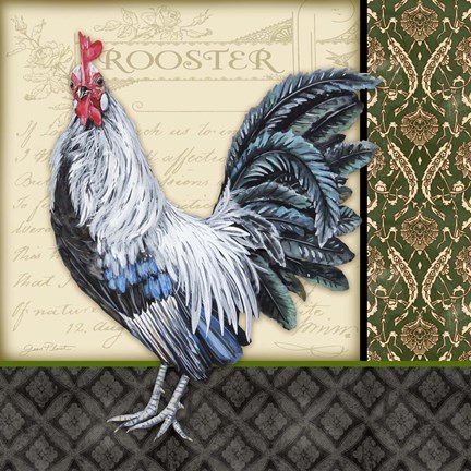 Framed Damask Rooster - B Print