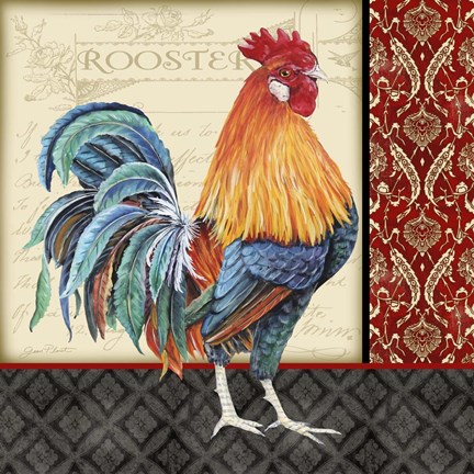 Framed Damask Rooster - D Print