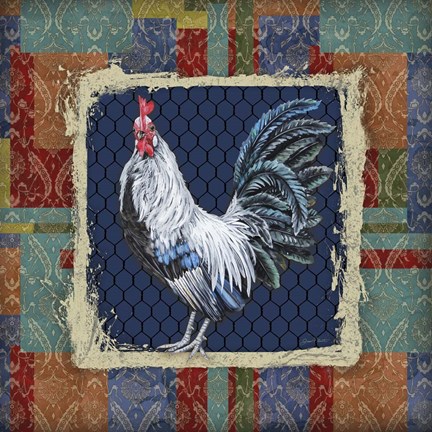 Framed Damask Rooster - Q Print