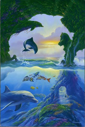 Framed Seven Dolphins Print