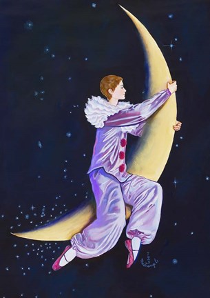 Framed Pierrot Riding The Moon Print