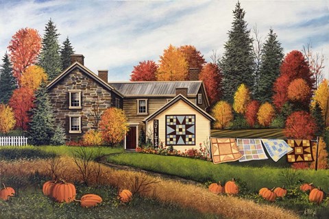 Framed Pumpkins Fall Quilts Print