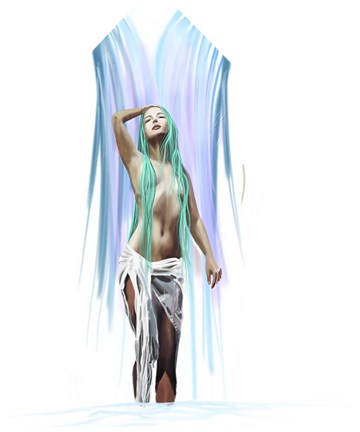 Framed Woman Under The Waterfall Print