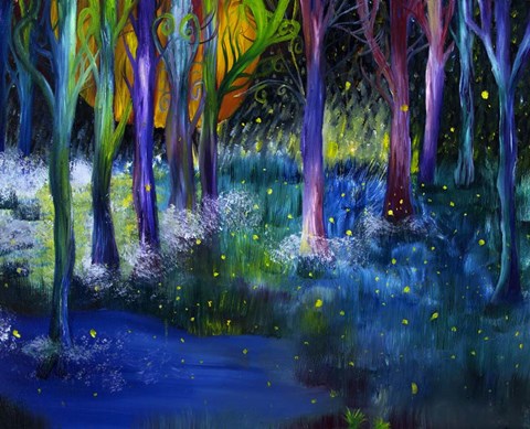 Framed Fireflies Forest Print