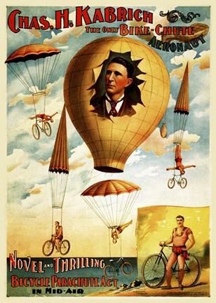 Framed Circus 1882 - Bicycle Parachute Act Print