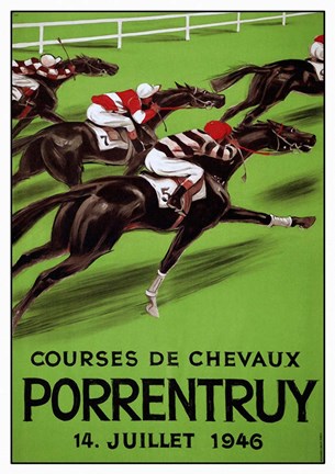 Framed Laubi Hugo Courses Chevaux Porrentruy Year-1946 Print
