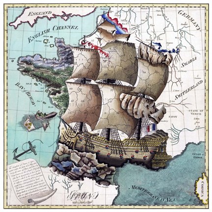 Framed Map Of France As A Ship-1796 Print