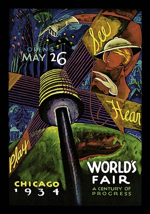 Framed Chicago World&#39;s Fair 1934 Print