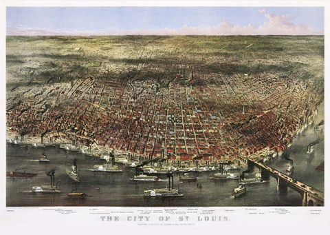 Framed 1874 City Of St. Louis By Currier and Ives Print