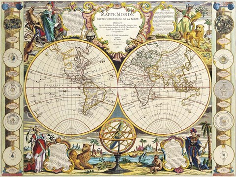 Framed French Map Of The World 1755 Print