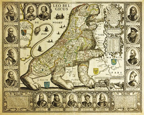 Framed Leo Belgicus Map - Hendrik Floris Van Langren Pre 1609 Print