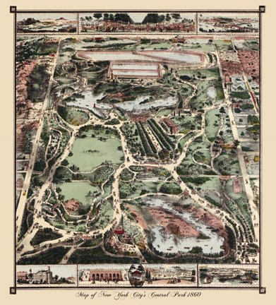 Framed Map Of New York City&#39;s Central Park 1860 Print