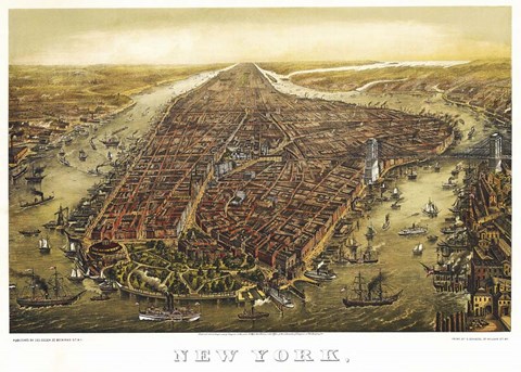 Framed New York Map 1874 Print