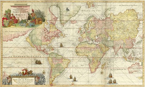 Framed World Map By Gerard Van Keulen Print