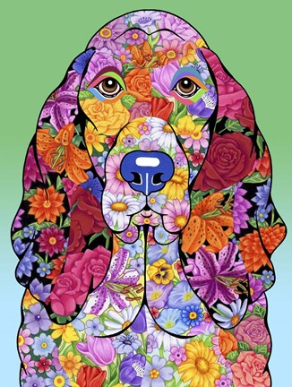 Framed Flowers Basset Hound Print
