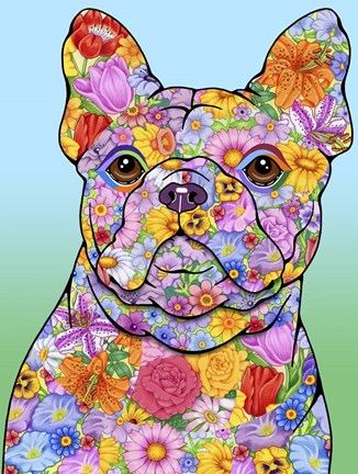 Framed Flowers French Bulldog Print