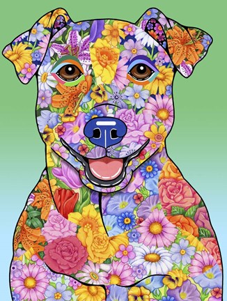 Framed Flowers Jack Russell Print