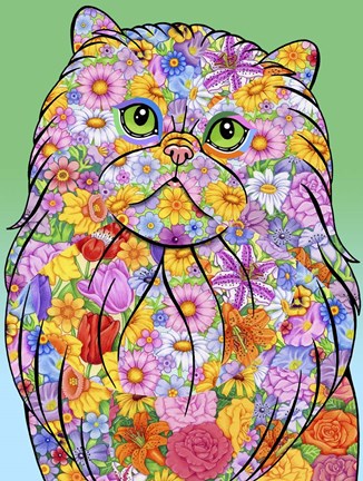 Framed Flowers Persian Cat Print