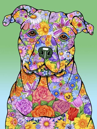 Framed Flowers Pitbull Print