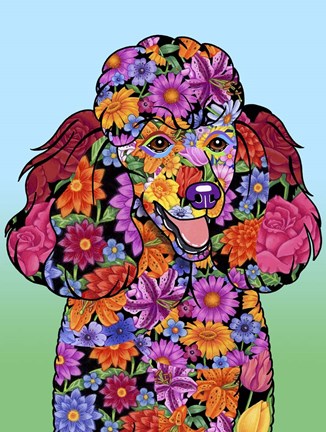 Framed Flowers Poodle Black Print