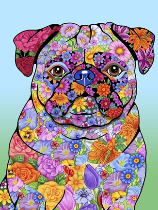 Framed Flowers Pug Print