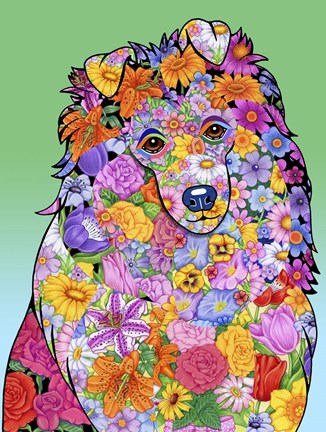 Framed Flowers Shetland Sheepdog Print