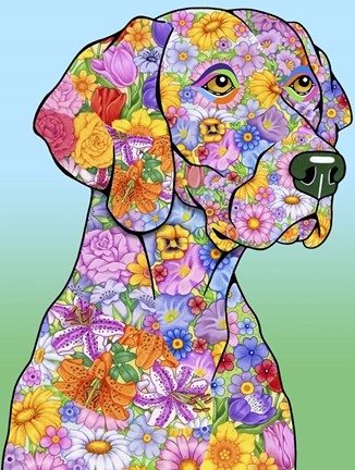 Framed Flowers Weimaraner Print
