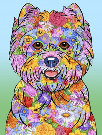 Framed Flowers Westie Print