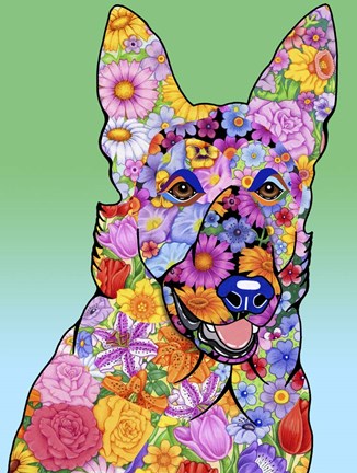 Framed Flowers German Shepherd Print