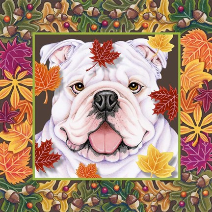 Framed Autumn Bulldog Print