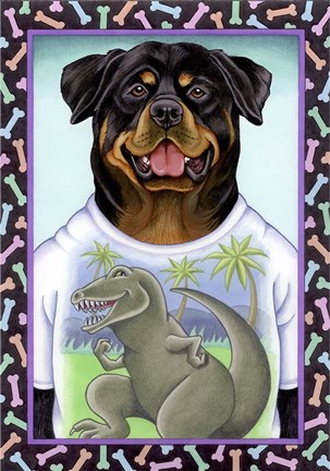 Framed Rottweiler Dinosaur Print