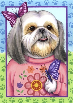 Framed Shihtzu Butterfly Print