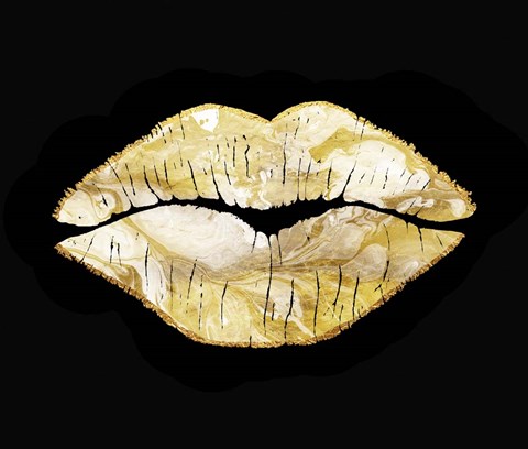 Framed Latte Lips Lined With Gold Print