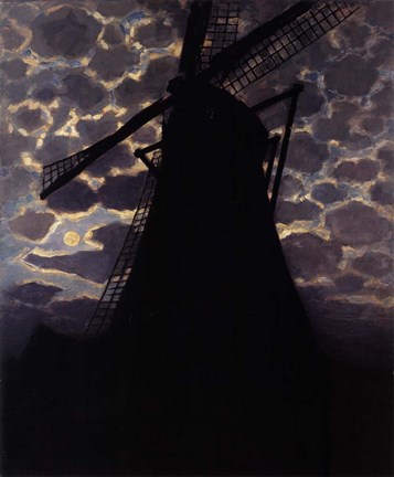 Framed Windmill at Night Print