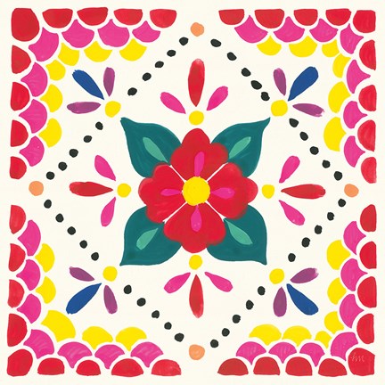 Framed Floral Fiesta White Tile IV Print
