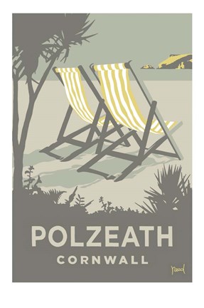 Framed Polzeath Deckchairs Print