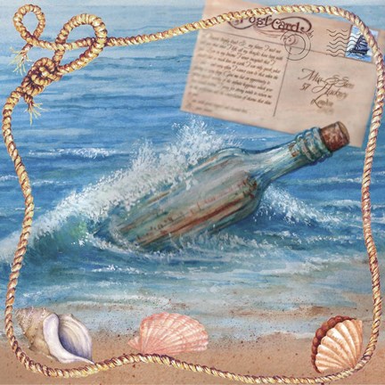 Framed Message In Bottle-Beach Postcard Print