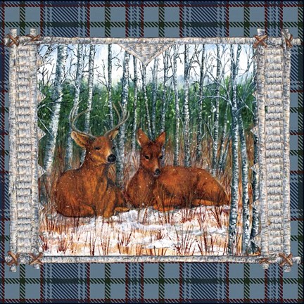 Framed Birch Frame Plaid- Deer Nature Print