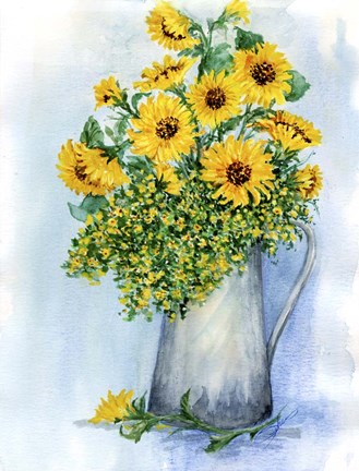 Framed Sunflowers Watercolor Sketch Print