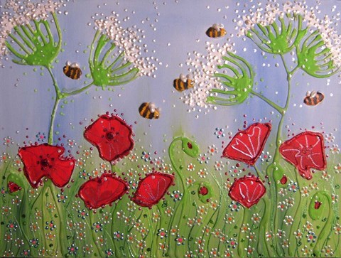 Framed Poppies And Bees Print