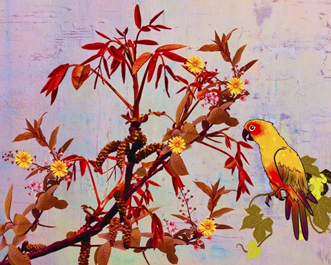 Framed Parrot in Garden Print