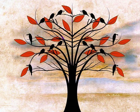 Framed Black Birds on Tree Print