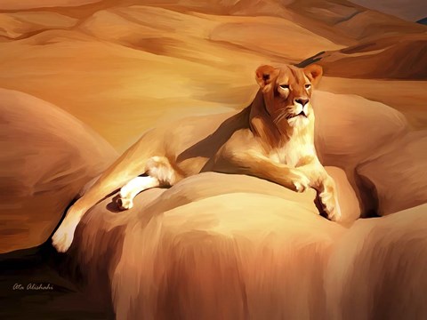 Framed Lioness On A Rock 2 Print