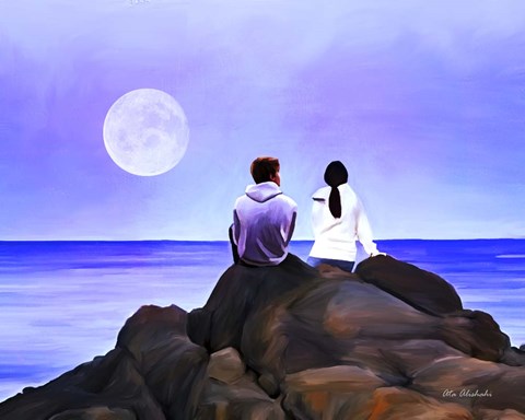 Framed Together Watching The Moon Print