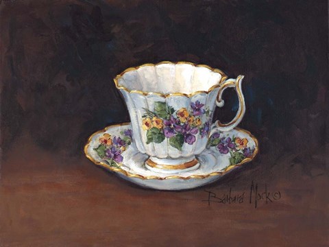 Framed Viola Bouquet Teacup Print