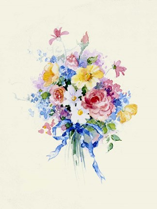 Framed Watercolor Bouquet, Blue Ribbon Print