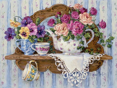 Framed Pansies and Lace Print