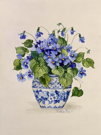 Framed Blue and White Porcelain Violets Print