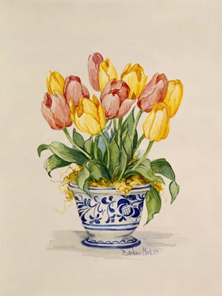 Framed Blue and White Porcelain Tulips Print