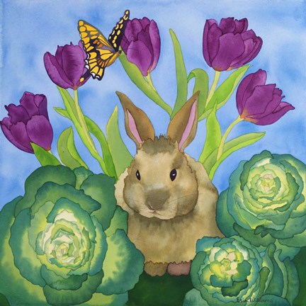 Framed Bunny with Cabbage Print